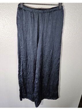 Zara NWT crinkled satin elastic waistband blue pants